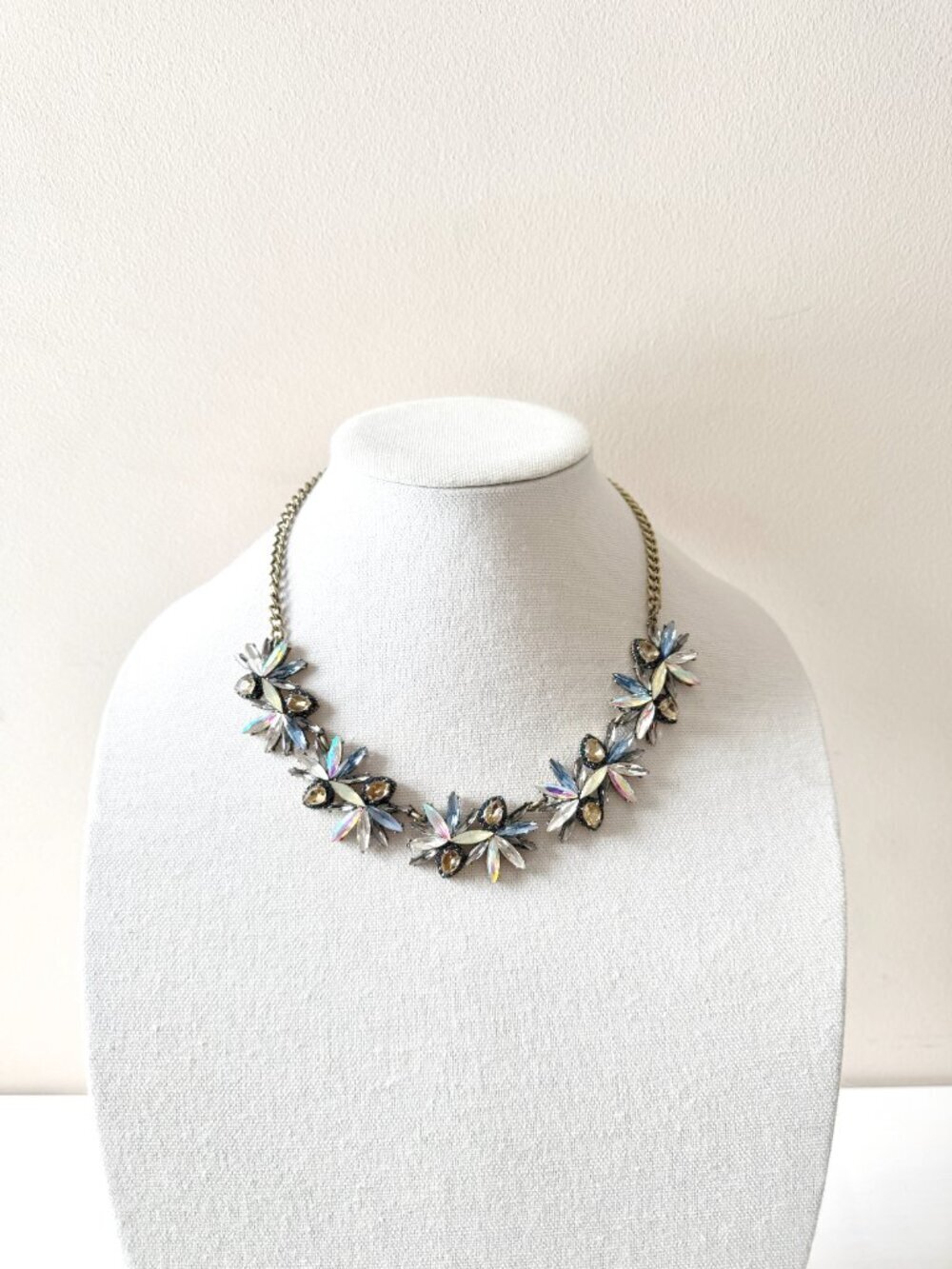 BANANA REPUBLIC Aurora Borealis Stone Brass Crystal Cluster Princess Necklace